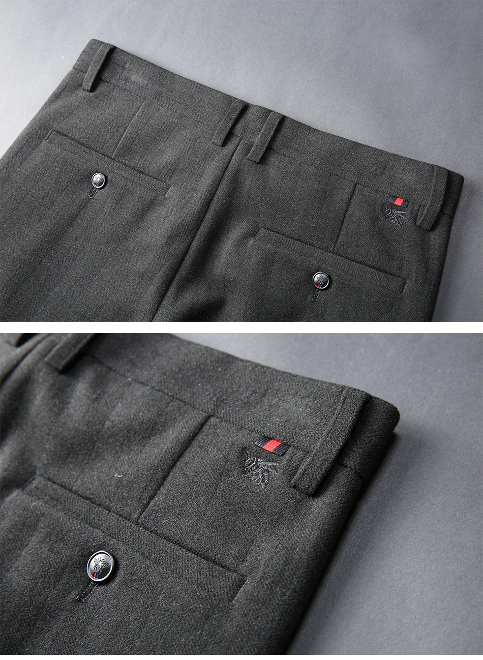 Men's casual trousers men's autumn and winter slim stretch frosted trousers slim business striped trousers men's thick trousers
