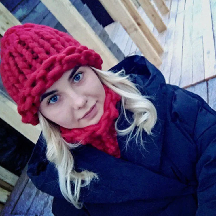 DRESSUUP/Хлопковые акриловые теплые женские зимние шерстяные шапки ручной толстый вязаный головной убор для женщин Beanies Новая девушка