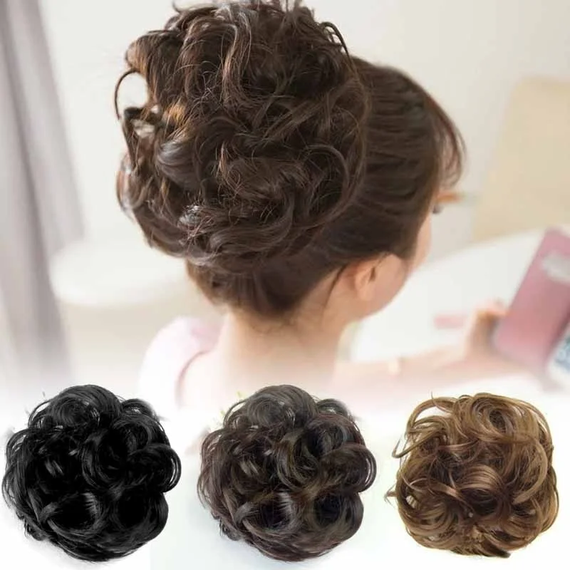

Vigorous Curly Messy Bun Fake Hair Scrunchie Wrap MessyBun Chignon Women Ponytail Holder Hair Extension