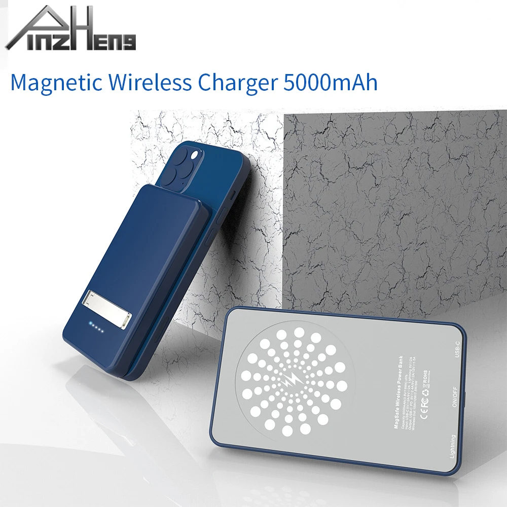 Pinzheng 15w Magsafe Wireless Charger 5000mah Power Bank For Iphone 12 Backup Bracket Portable Powerbank For Iphone 12 Pro Max Power Bank Aliexpress