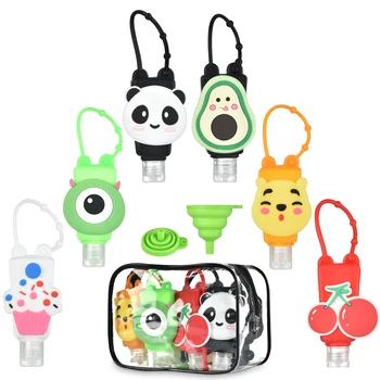

6Pcs Portable Empty Bottles Hand Sanitizer Holder Cartoon 30ml Leak Proof Refillable Plastic Travel Bottles Silicone Protective