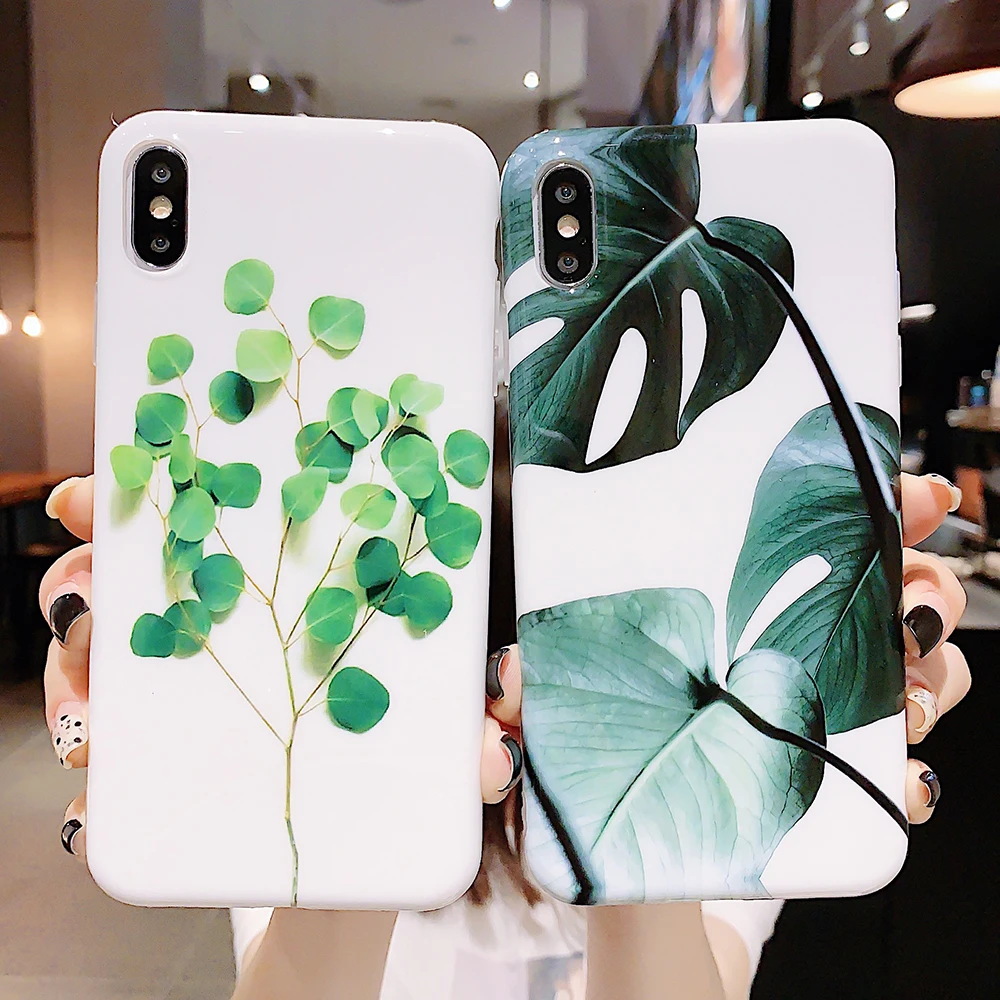 

LOVECOM Fresh Green Tree Leaf Phone Case For iPhone XR X XS Max Case For iPhone 7 8 6 Plus Full Body Soft Phone Back Cover Shell