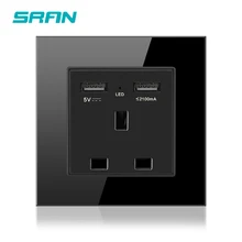 SRAN Хрустальная стеклянная панель, электрическая настенная розетка, 13А Великобритания стандартная розетка с двумя usb-портами 2100ма