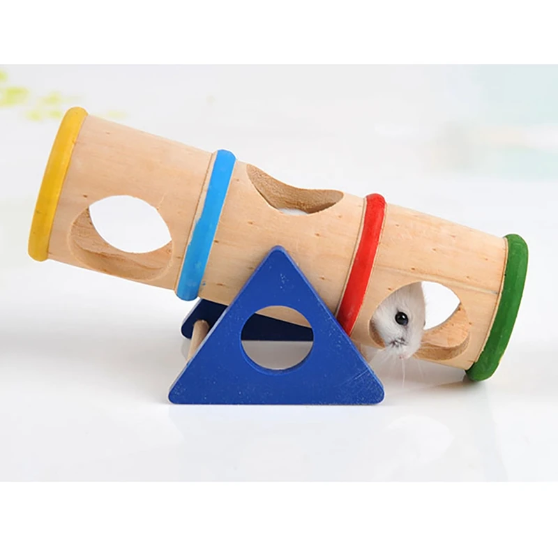 Pet Wooden Small Unique Funny Toys Hamster Upturned Bucket Hamster Seesaw Tunnel Tube Small