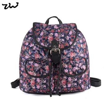 

Diysomes Female Shoulder Leather Women Backpacks Vintage Travel Ladies School Bags Solid Bag Soft Handle Canvas Flowers