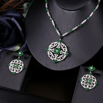 

JaneKelly Green Nigeria 2pcs Zirconia Necklace Sets For Women Party, Dubai Nigeria CZ Crystal Wedding Bridal Jewelry Sets