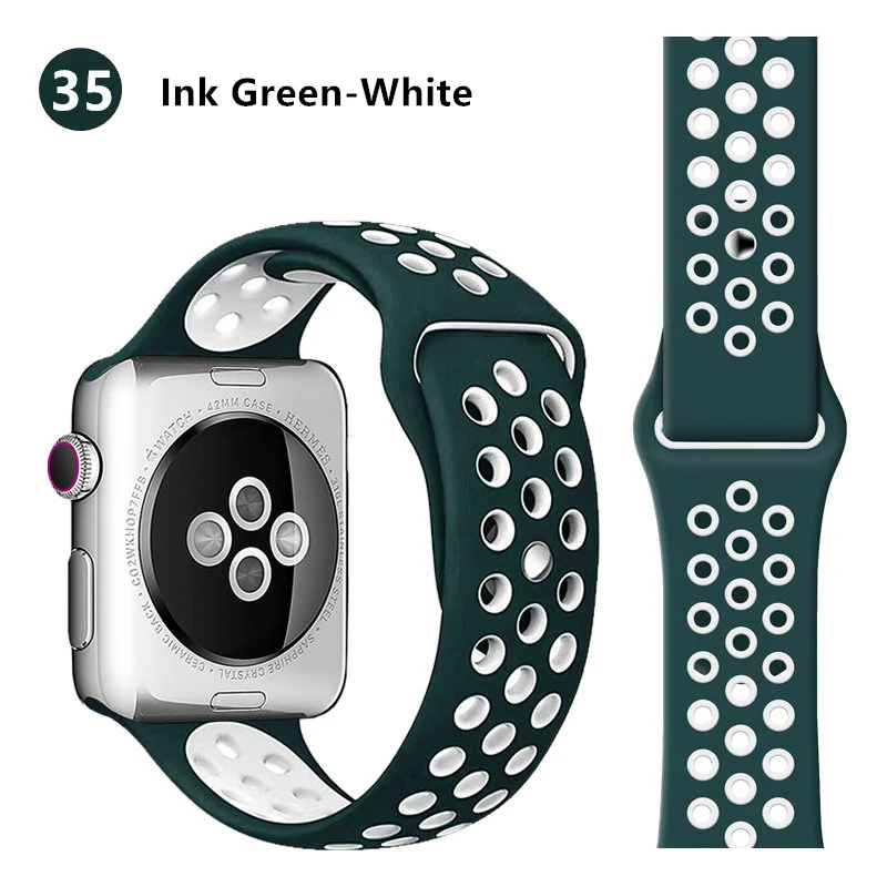 Ink Green-White 35 Ремешок для apple watch ремешок 44 мм 40 мм correa apple watch 5 4 3 iwatch ремешок 42 мм 38 мм спортивный силиконовый браслет аксессуары для часов - Цвет ремешка: Ink Green-White 35
