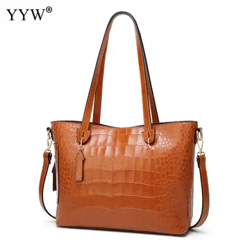 

Women Waterproof Leather Tote Crocodile Grain Female Handbags Vintage Crossbody Bags Brown Shoulder Bags casual Ladies Hand Bag