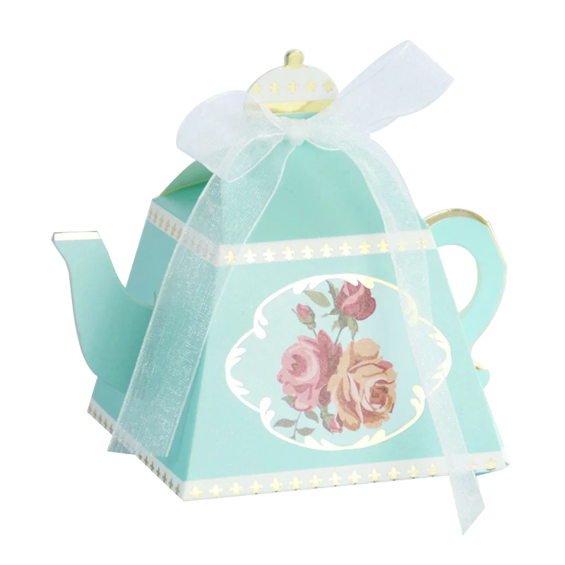 10 шт., креативная коробка для конфет, винтажный чайный горшок, подарочные коробки для свадебного чая, вечерние подарочные пакеты, Кондитерская коробка для шоколада - Цвет: Blue Teapot