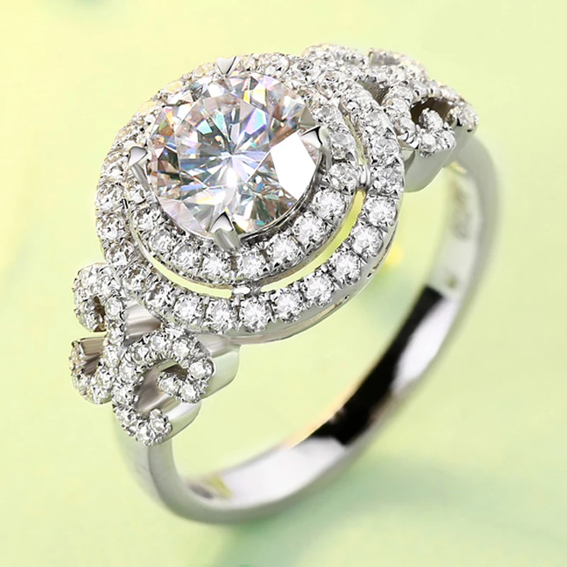 1 карат, 18 К, белое золото, 1 карат, Муассанит, кольцо с бриллиантами, круглая бабочка, роскошное женское кольцо для свадьбы, вечеринки, помолвки, юбилея, VVS
