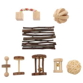 

8Pcs Hamster Toys Natural Chew Assorted Wood Rat Toy Guinea Pig Toy Exercise Molar