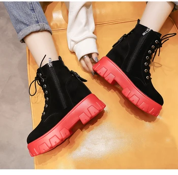 baratas 2020 Novo Laço Acima Da Plataforma Botas Femininas Preto Gótico Botas De Tornozelo Para Mulher Fivela Cinta De Salto Alto Moda Inverno Botas Mujer