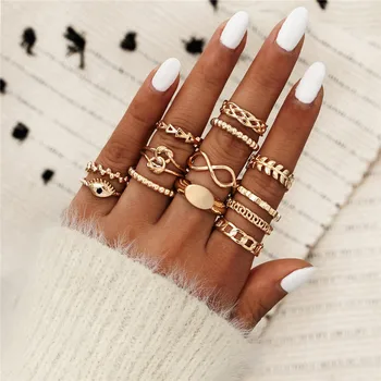 

VAGZEB New Design Vintage Gold Arrow Geometry Evil Eye Rings Set For Women BOHO Midi Finger Ring Female Bohemian Jewelry Gifts