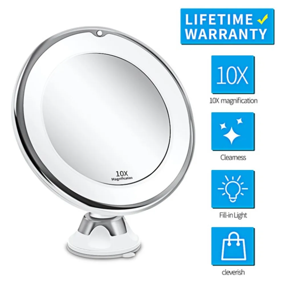 Flexible Makeup Mirror 10x Magnifying Mirrors Led Lighted Touch Screen Vanity Portable Dressing Table Cosmetic | Красота и здоровье