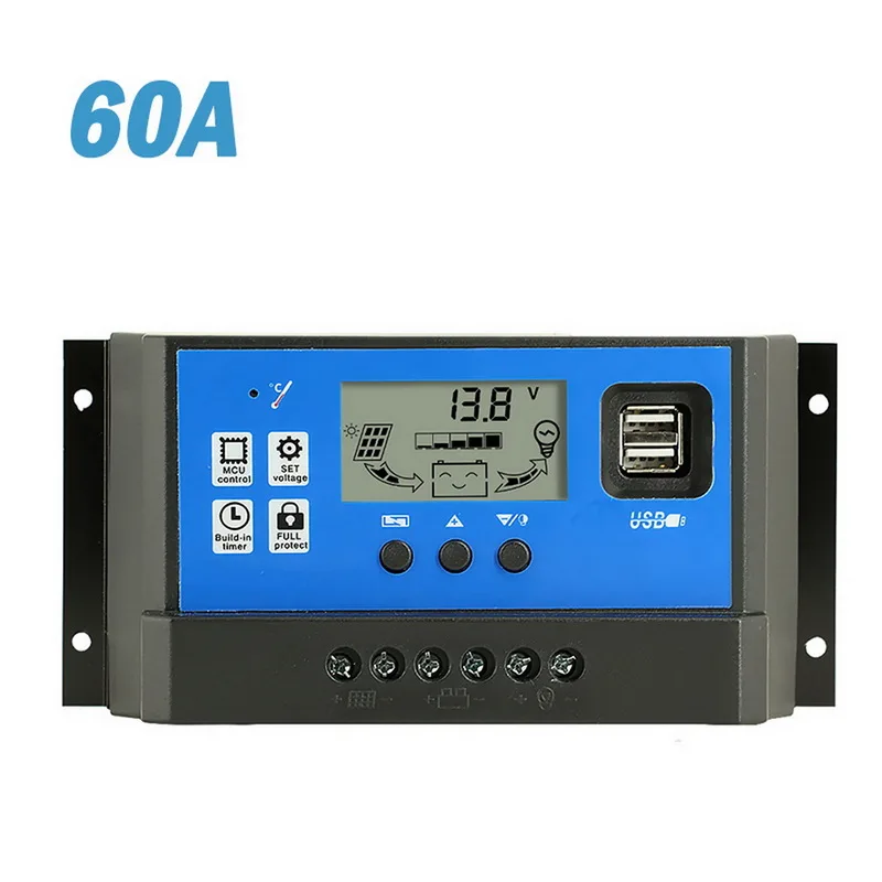 60A/50A/40A/30A/20A/10A 12 В 24 в автоматический контроллер солнечного заряда ШИМ контроллеры lcd Dual USB 5 В выход Регулятор солнечной панели - Цвет: Double USB