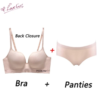 

E lovegirl Bra + Panties Sexy Backless One Piece Comfortable And Seamless Underwear Adjust Straps Female Gather Sport Bra Set