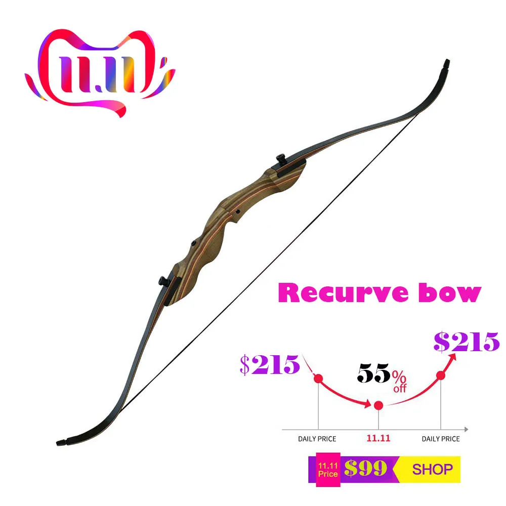 

60inch Takedown Recurve Bow Kit for Hunting Right Hand Lamination Wooden Bows Archery Target Practice Bow