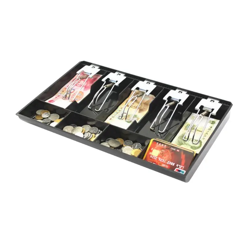 

9 Grids Black Plastic Coin Money Storage Box Bill Cash Tray Organizer With 5 Removable Metal Clips