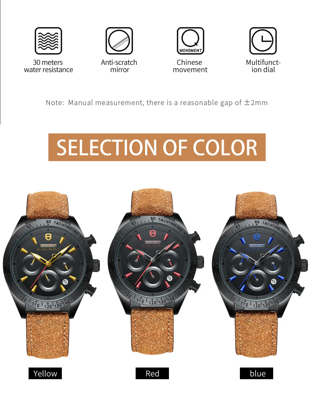 2022 Ever Move Men's Sports Chronograph  Luxury Literal Business Style Multifunctional Leather Real Nail Quartz Watch