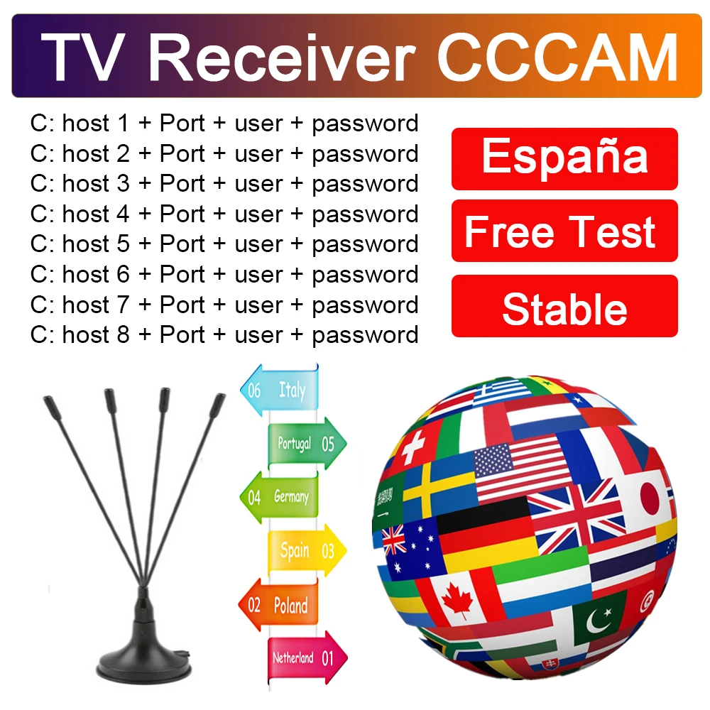 

HD 1/2/3 years European stable TV receiver CCCAM support Spain Portugal Germany 6/8 line CCCAM Cline for GTmedia v8 Nova V8X