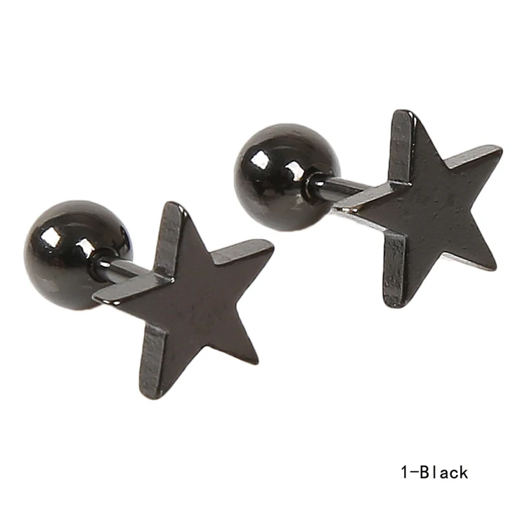 0584-1-BK 1 Piece Punk Jewelery Accessories Unisex Exaggerated Personality Star Pentagram Titanium Steel Earring - Окраска металла: 0584-1-BK