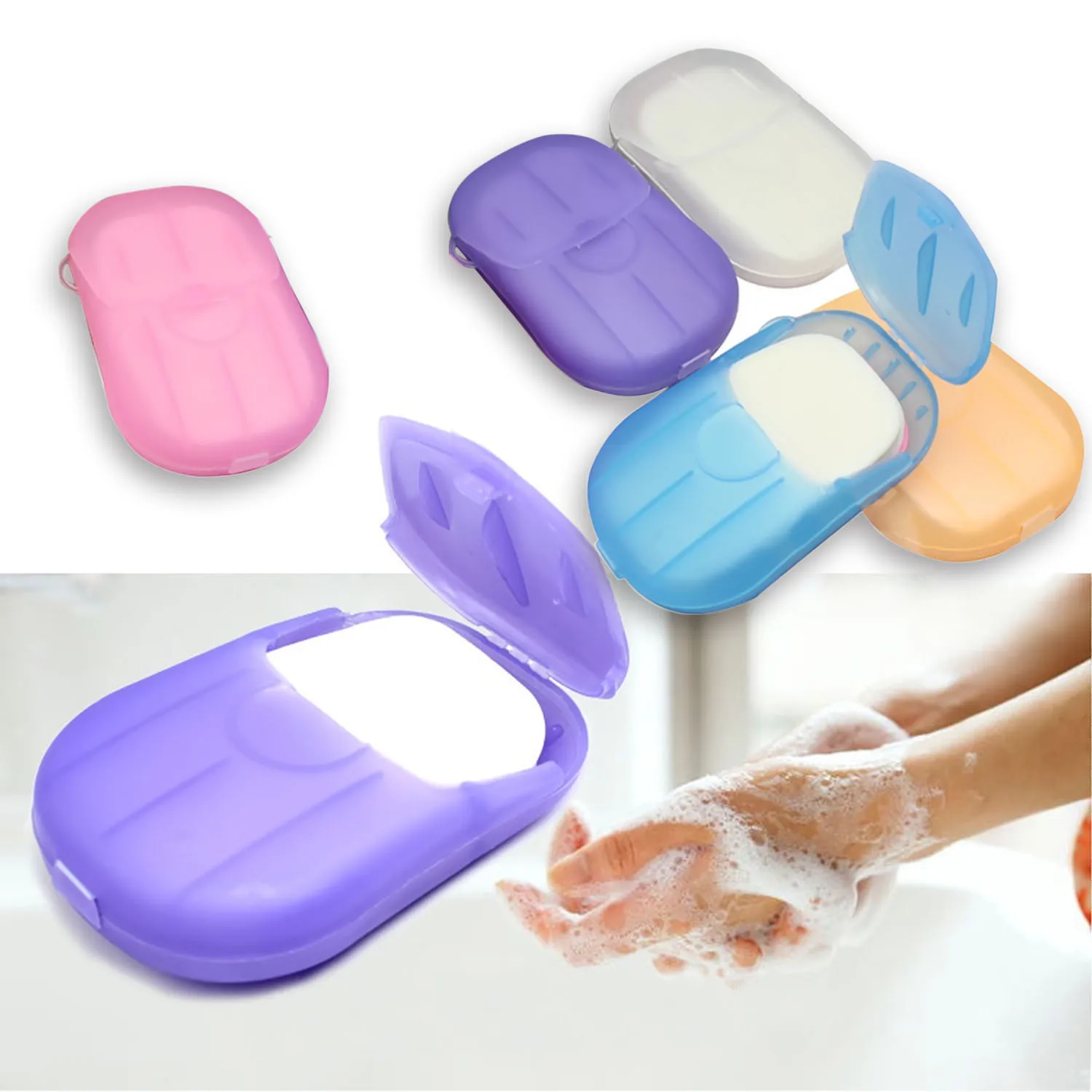 

Behogar 40PCS/Box Outdoor Travel Soap Paper Washing Hand Bath Clean Disposable Boxe Soap Portable Mini Paper Soap Random Color