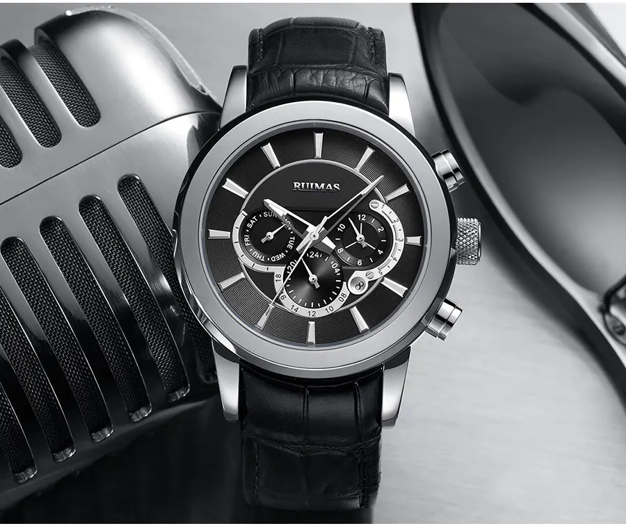 RUIMAS автоматические мужские часы Роскошный Кожаный ремешок наручные часы лучший бренд водонепроницаемые механические часы мужские Relogios Masculino 6767