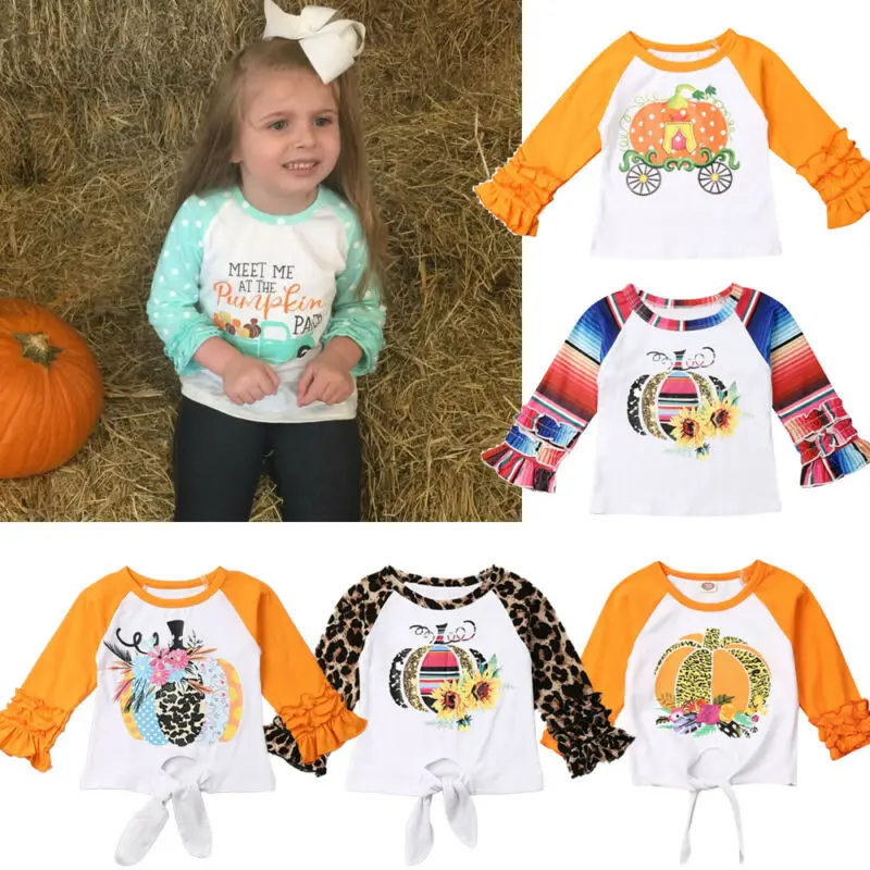 Baby Halloween T-Shirts Toddler Infant Baby Girl Halloween Pumpkin Ruffle T-shirt Tops Casual Clothes