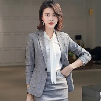 

Gray Grid 2020 Lady Temperament Business Occupation Suit Suit Female Yan733