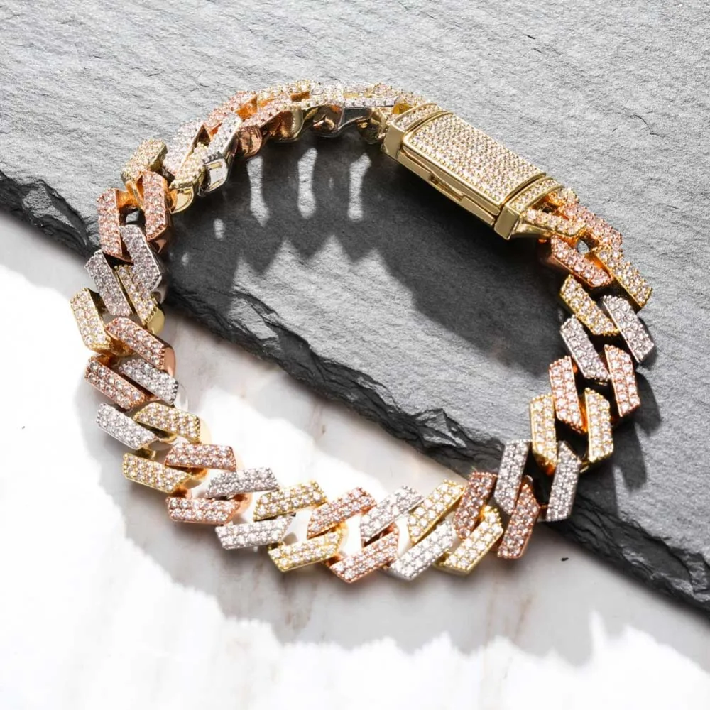 Iced para Fora Topgrillz Grande Caixa Fecho Miami Cubana Link Pulseira Ouro Cor Prata Zircão Cúbico Rock Estilo Hip Hop Jóias Masculinas 14mm 19 Joias e Acessórios