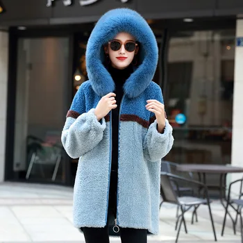 

Autumn Winter Coat Women Clothes 2020 Korean Vintage Fox Fur Collar Real Fur Coat Wool Jacket Sheep Shearling Suede Lining T3508