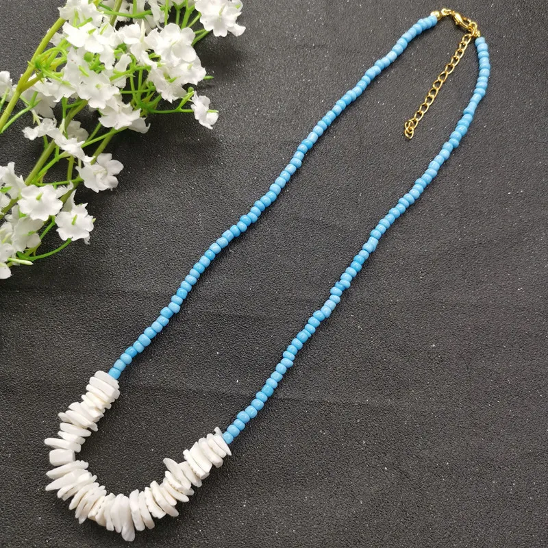 Модное белое неправильное ожерелье-чокер с гравийным чипом для женщин богемное ожерелье из натуральной раковины женское пляжное ювелирное изделие - Окраска металла: Sky Blue