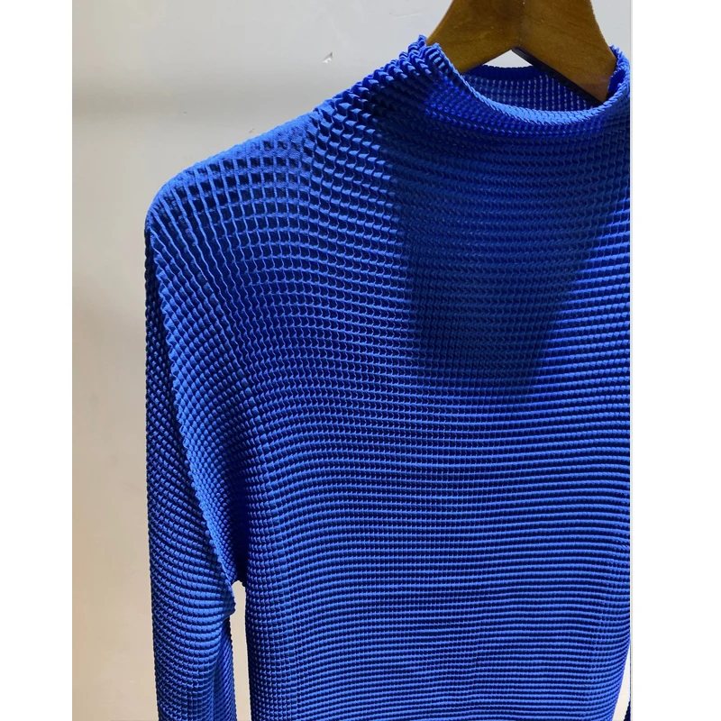 Changpleat, новинка, женские водолазки, топы, Miyak, плиссированные, модные, одноцветные, длинный рукав, тройник, большие, эластичные, дикие, приталенные футболки, T98035