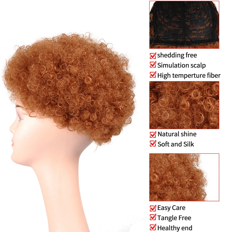 Short Afro Kinky Curly Wig Orange Curly Wig With Bangs Short Synthetic Wigs For Black Women Ginger Wig Cosplay Msglamor