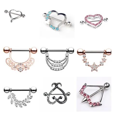 HOT 1 Pcs Stainless Steel Heart/Flower Body Nipple Sexy Piercing Shield Rings Surgical Steel Bar Barbell Rushed  Fake Piercing