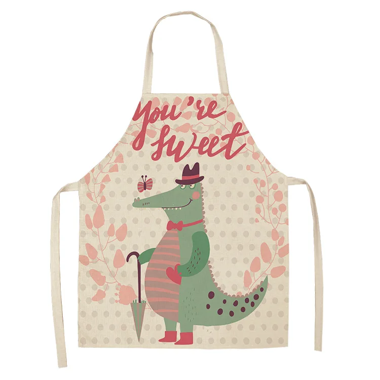 1 Pcs Lovely Cartoon Rabbit Printed Kitchen Aprons for Women Kids Sleeveless Cotton Linen Cooking Cleaning Tools