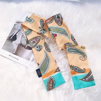 

L959 New Fashion soft Silk Floral Printed Scarf Handle Bags Decoration Narrow Ribbon Scanf For Women Accessories