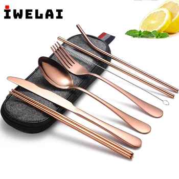 

IWELAI 7 Piece Of Silver Tableware Portable Outdoor Cutlery Set Stainless Steel Tableware Knife Dessert Fork Spoon Tableware Set