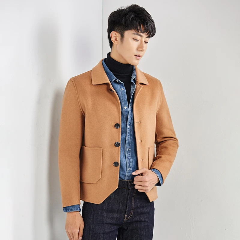 

PTSLAN Men Genuine Wool Jacket Woolen Overcoat