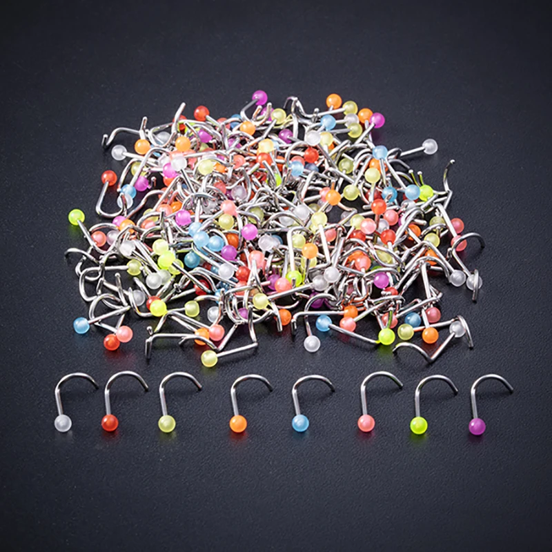 5/10pcs Glow Nose Ring Studs Piercing Luminous Nostril Stainless Steel Screw Acrylic Nariz Stud for Women Man Body Jewelry 20G | Украшения