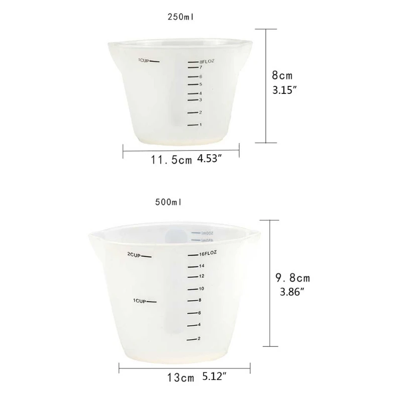 Metering Cup Visual Scale Silicone Measuring Cup Resin Mixing Cups  500ml/250ml *