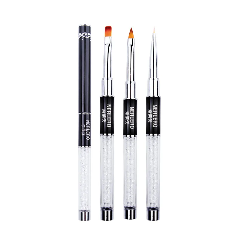 Nail Art Brush Liner Dotting Fan Design Acrylic Builder Flat Crystal Painting Drawing Carving Pen UV Gel Manicure Tool Set