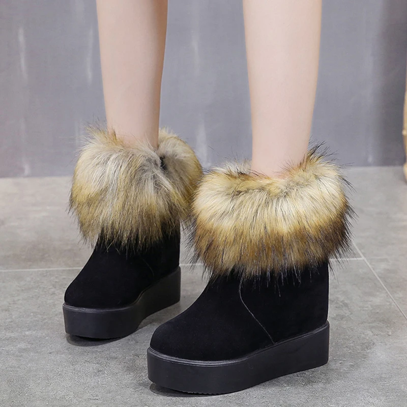 Rimocy/женские черные ботинки на высокой платформе; коллекция года; утепленные плюшевые зимние ботильоны; женская обувь на толстой подошве со скрытым каблуком