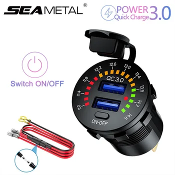 

Cigarette Lighter Car Charger with LED Streamlight Voltmeter Dual QC3.0 USB 12-24V Waterproof 2 Ports Power Socket ON/OFF Switch