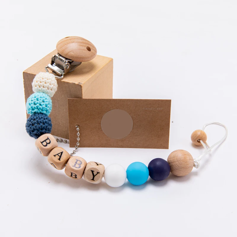 

1pc Baby Pacifier Chain Personalize Name Pacifier Clip Wooden Dummy Chain Holder Cute Soother Chains Baby Teething Toy Baby Chew