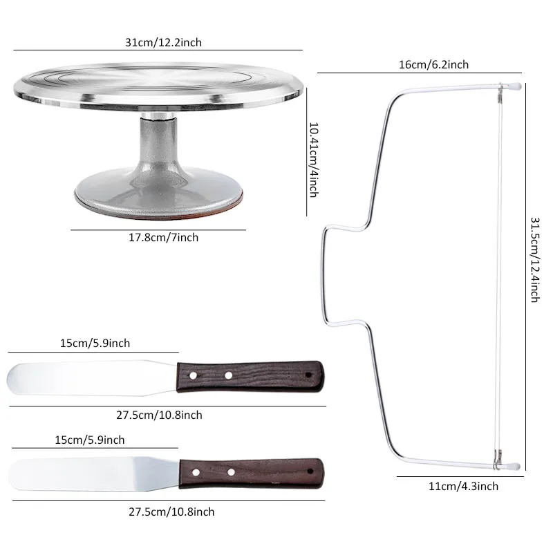 Description Picture 5 of item12 Pcs/Set Turntable Pastry Rotating Plate For Cakes Stand Decorating Tools Accessories Stainless Steel Pastry Bag