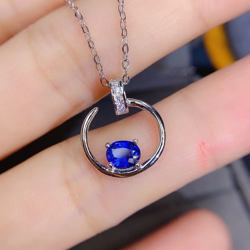 

Natural Sapphire Pendant real 925 Sterling Silver Necklace for Women anniversary Gift 4*5MM Luxury Blue Gemstone Fine Jewelry