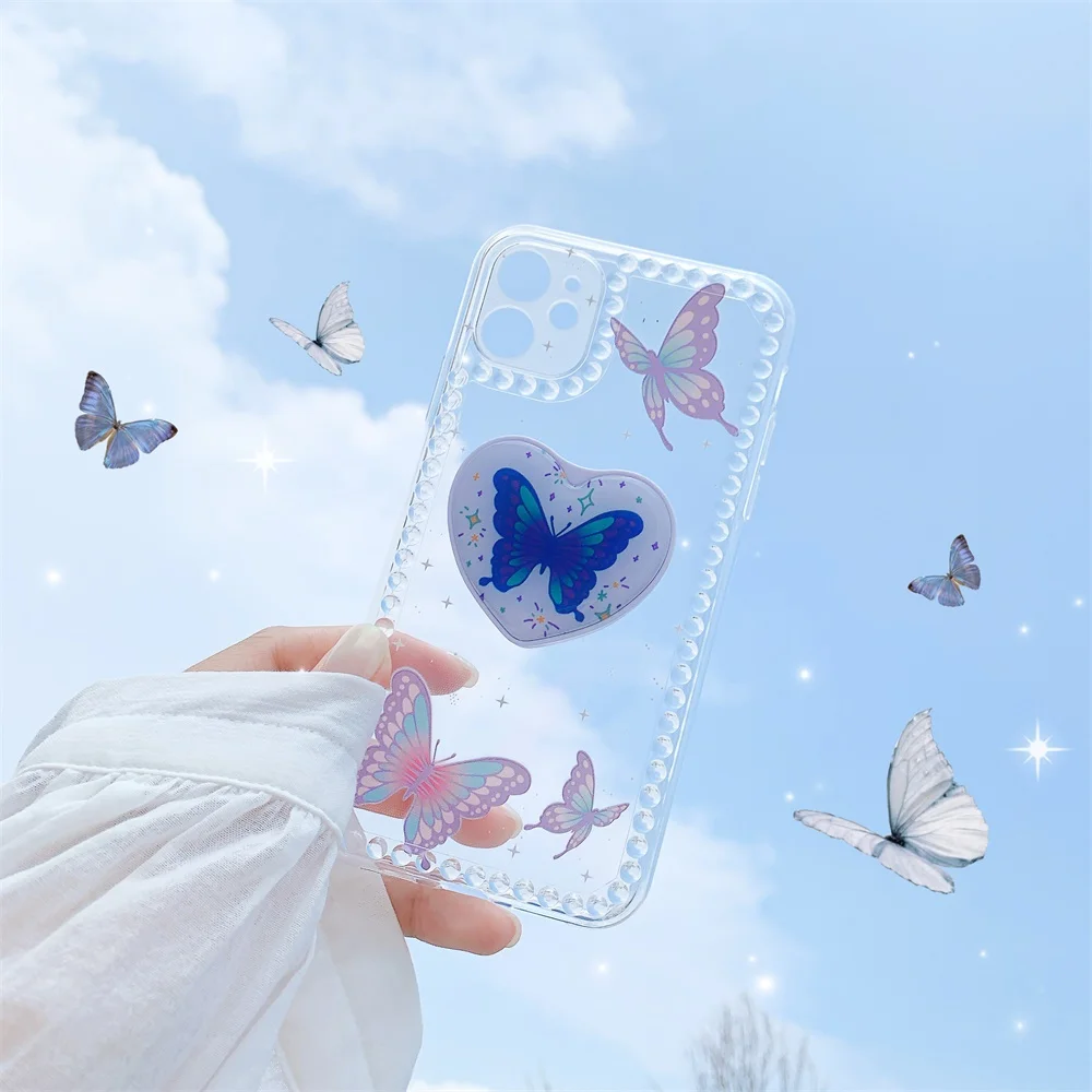 Cute 3D Butterfly Phone Case for Iphone SE 2020 Coque X XS Max XR 8plus 7Plus 11 Pro Max Fundas Glitter Transparent Holder Cover