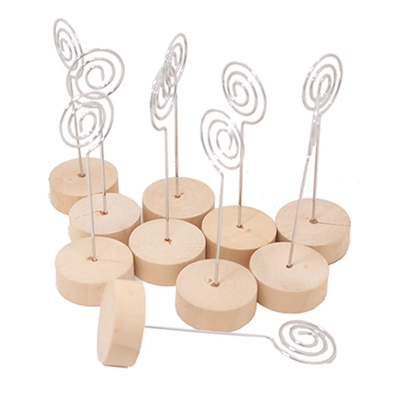 #*Cheap 10pcs Wooden Base Deck With Swirl Line Picture Selection Clamp Vertical Decorative Deck Picture Photo Note Clip