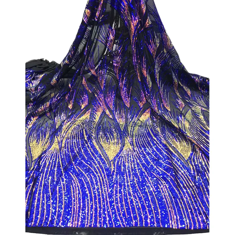 

Women dresses fabrics African lace fabric AJY5 beautiful Phoenix tail feather with nice sequins French Net lace fabric